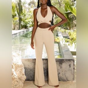 Oh Polly Split Hem Flared Trousers Ivory